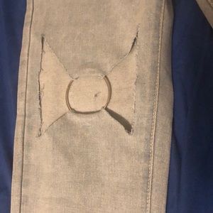 Jeans - Above knee cutouts and rings light was denim Jeans - Above knee cutouts and rings light was denim